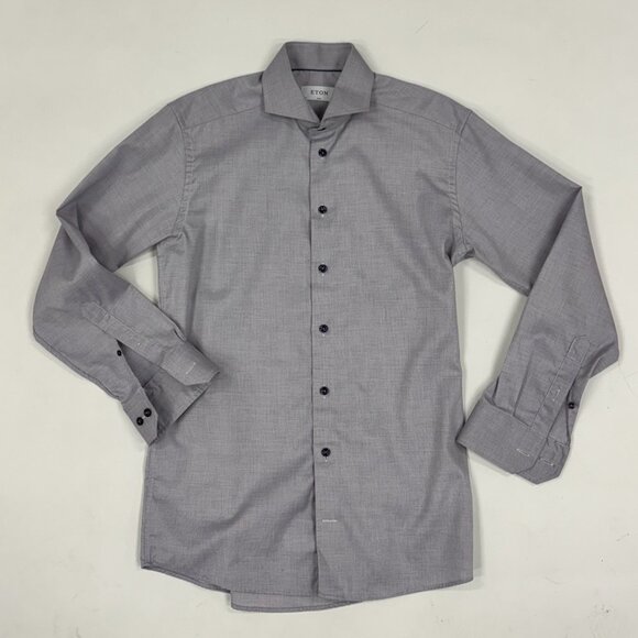 Eton Slim-Fit Grey Cotton Dress Shirt - Picture 1 of 7